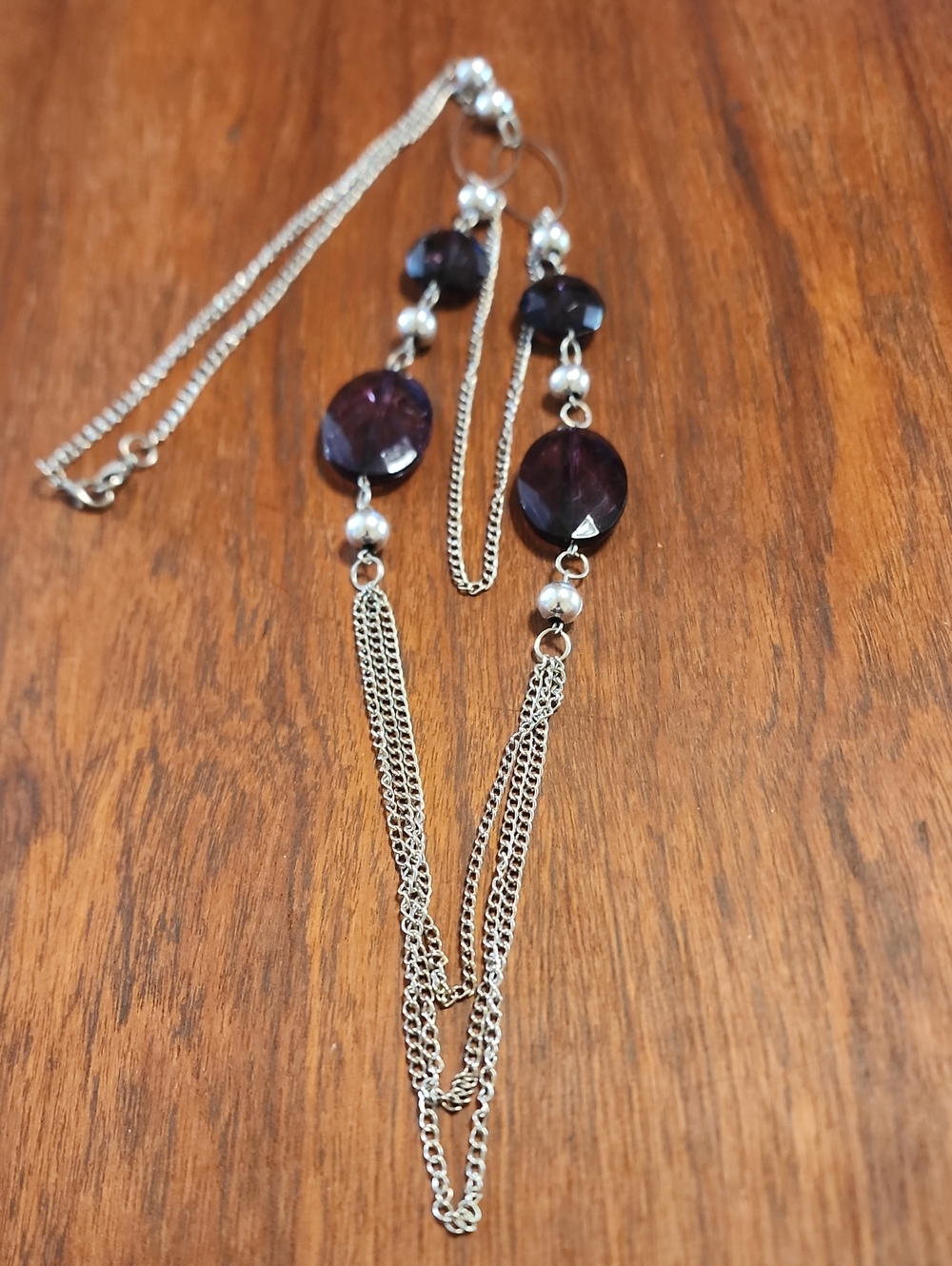 Silver Multi-Strand Necklace with Deep Purple Faceted Beads